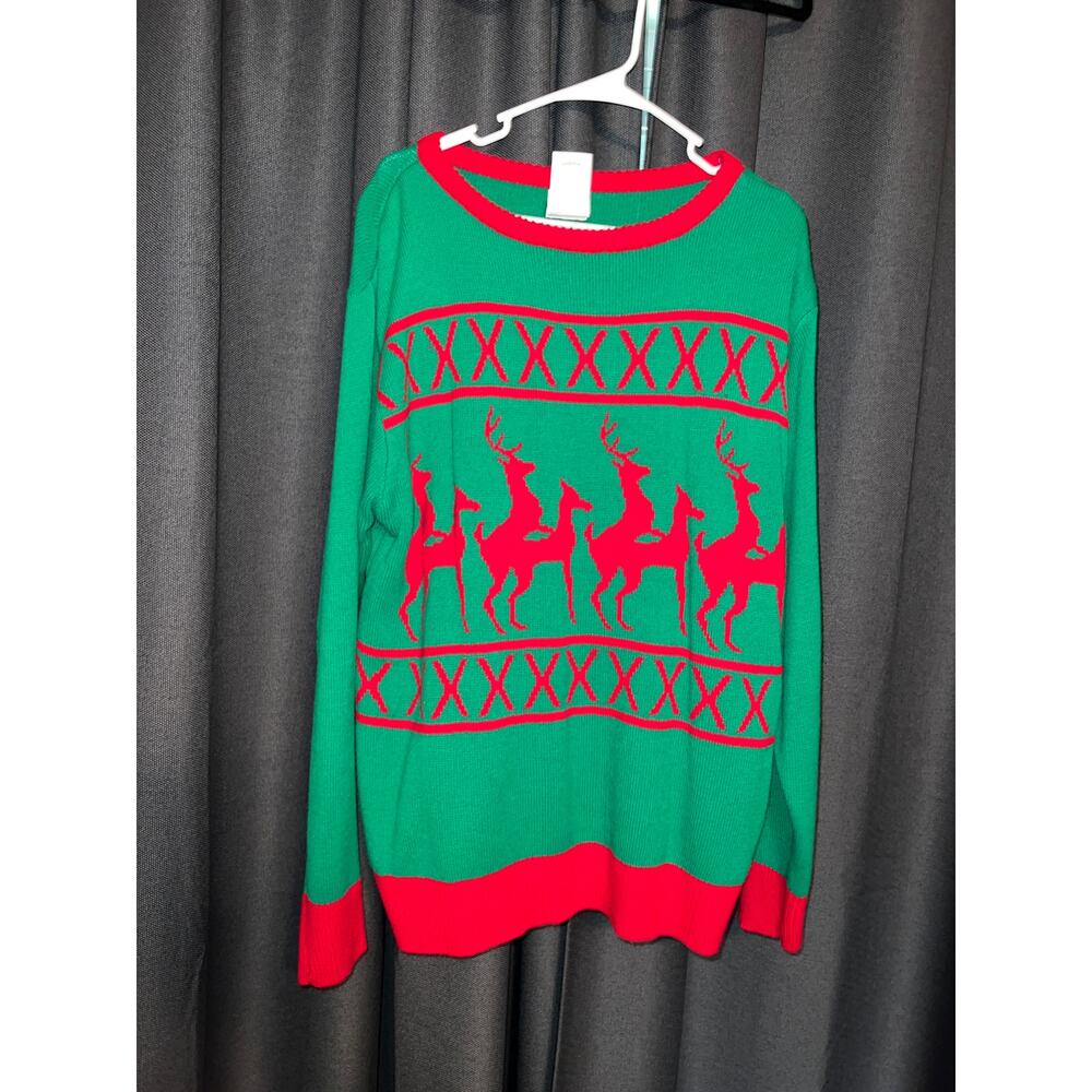 Ugly Christmas Sweater Red and Green Reindeer Women's Sweater